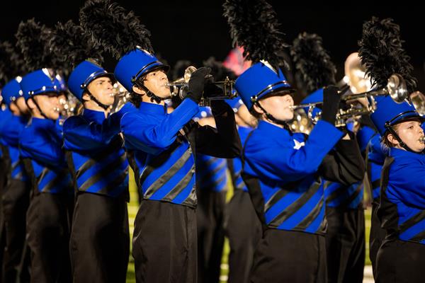 Page High band members march
